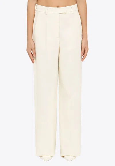 Valentino Straight-leg Wool-blend Pants In Ivory