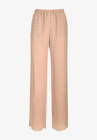 Valentino Toile Iconographe Silk Pants In Beige