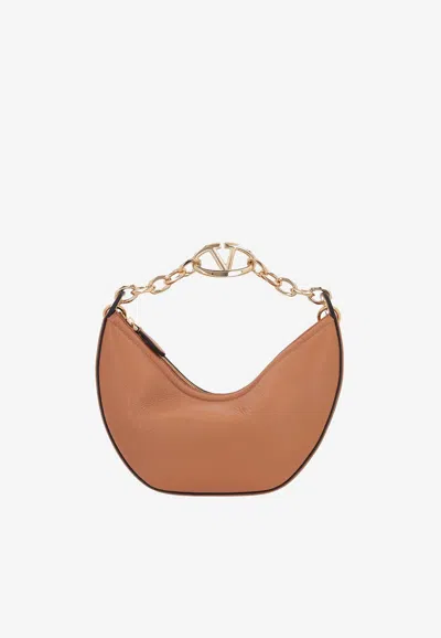 Valentino Small Vlogo Moon Shoulder Bag In Calf Leather In Beige