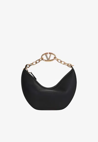 Valentino Small Vlogo Moon Shoulder Bag In Calf Leather In Black