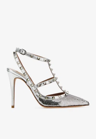 Valentino Mirror Effect Rockstud Pump In Silver