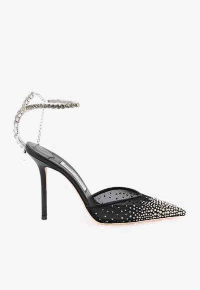 Jimmy Choo Saeda 100mm Crystal-embellished Sandals In Black