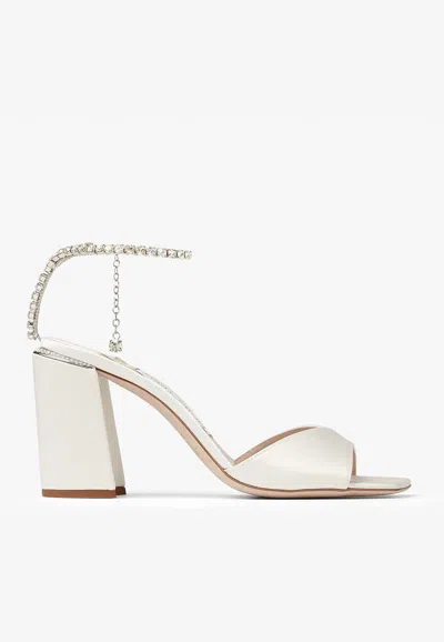 Jimmy Choo 85mm Saeda Satin Sandals In Ivory
