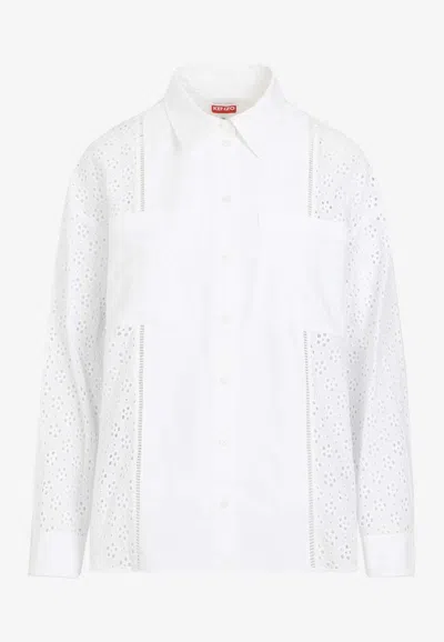 Kenzo Paneled Broderie Anglaise Shirt In White