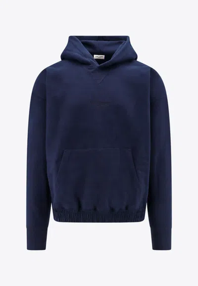 Saint Laurent Logo-embroidered Hooded Sweatshirt In Blue