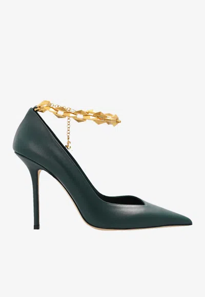 Jimmy Choo Diamond Talura 100 Pumps In Calf Leather In Green