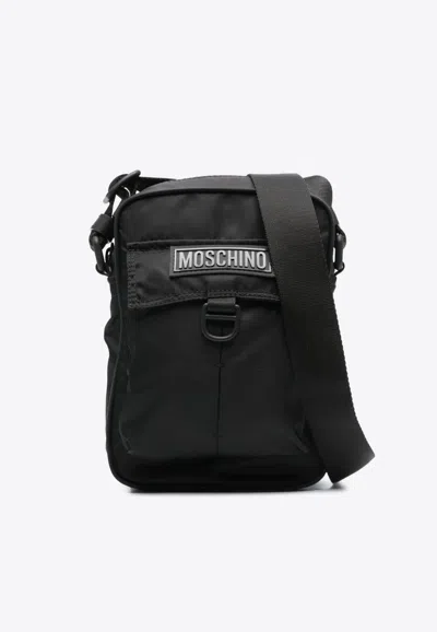 Moschino Logo-patch Messenger Bag In Black
