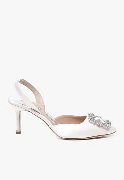 Manolo Blahnik Women's Hangisli 70mm Satin Slingback Pumps In Cream