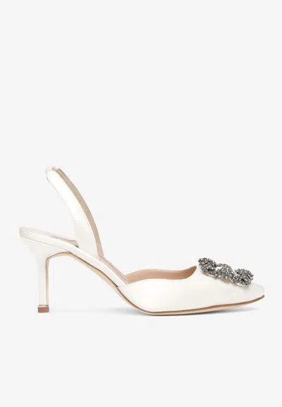 Manolo Blahnik 70mm Hangisli Satin Pumps In Cream
