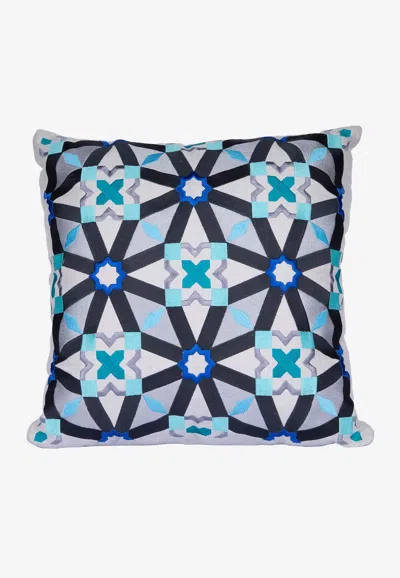 Stitch Oriental Pattern Cushion In Blue