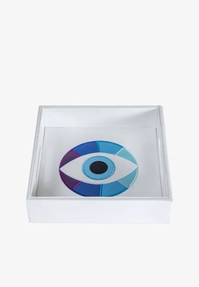 Stitch Mini Leather Tray With Eye Motif In White