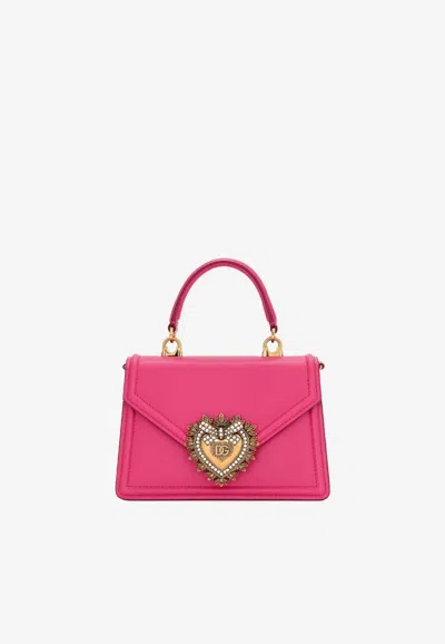 Dolce & Gabbana Small Devotion Leather Top Handle Bag In Pink