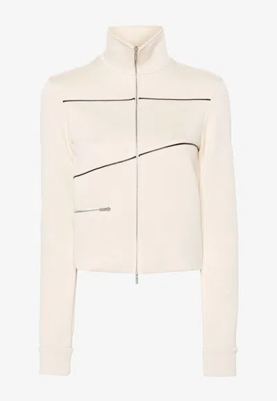 Ferragamo Logo-patch Track Bomber Jacket In Ivory