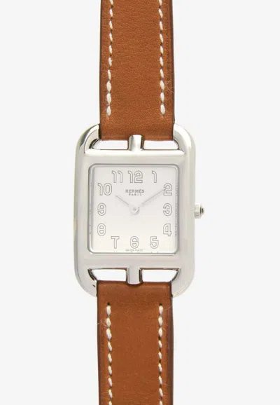 Pre-owned Hermes Small Cape Cod Watch 31mm In Barenia Double Tour Strap In Naturel