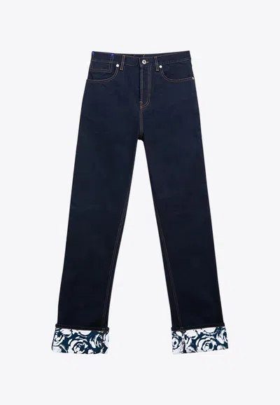 Burberry Logo Patch Flared-leg Jeans In Blue