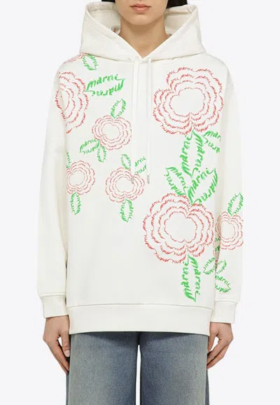Marni Embroidered Hooded Sweatshirt In White