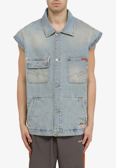 Martine Rose Men's Multi-pocket Denim Waistcoat In Light Blue