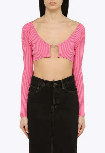 Jacquemus La Maille Pralu Cropped Cardigan In Pink