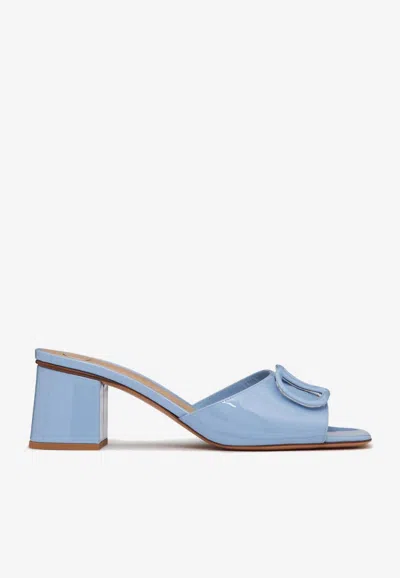Valentino Garavani Vlogo Signature Patent Leather Slide Sandal 60mm Woman Azure 42 In Light Blue