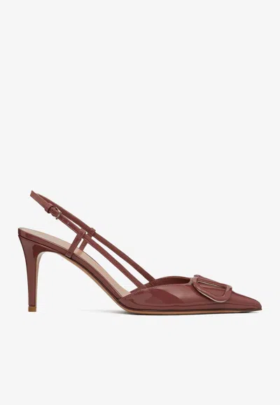 Valentino Garavani Vlogo Signature Patent Leather Slingback Pump 80mm Woman Brown 40.5 In Brown