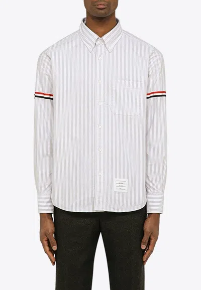 Thom Browne Vertical Stripe Button-down Shirt With Rwb Detail In Multi