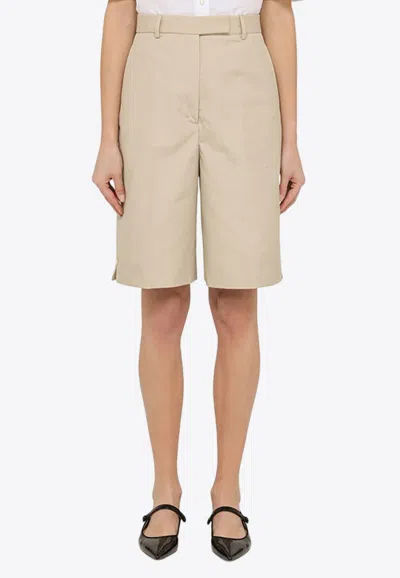 Thom Browne Khaki High-waisted Bermuda Shorts In Beige