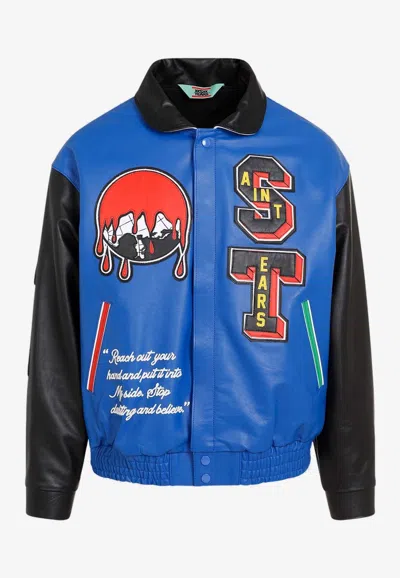 Saint Mxxxxxx X Denim Tears Leather Varsity Jacket In Multicolor