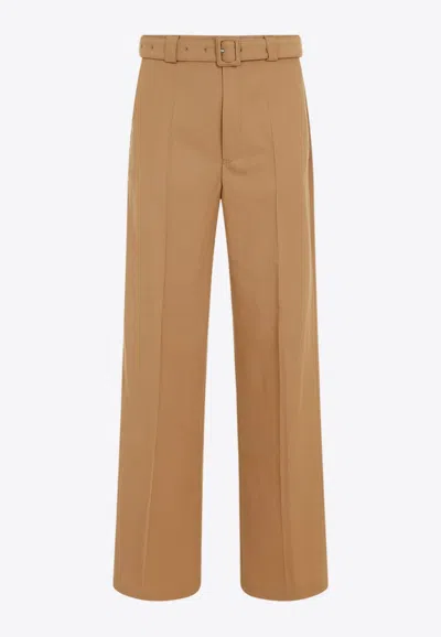 Dries Van Noten Belted Straight-leg Wool-blend Pants In Brown