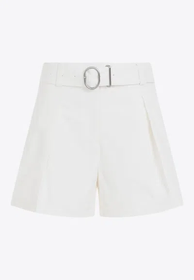Jil Sander Flared Buckle Belt Shorts In White