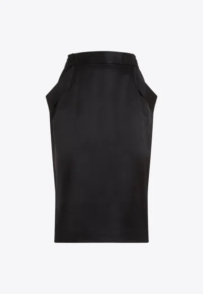 Saint Laurent Pencil Midi Skirt In Silk In Black