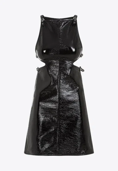 Courrèges Buckle-detailed Patent-finish Minidress In Black