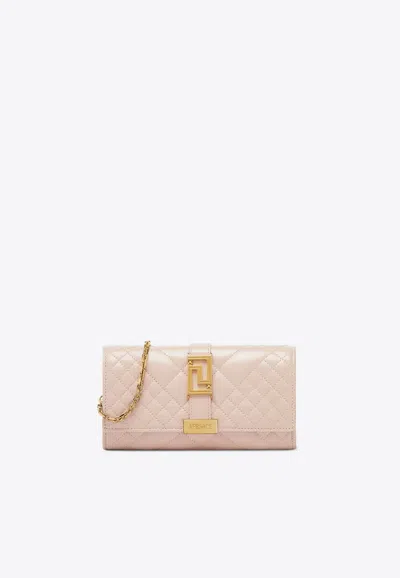 Versace Greca Goddess Clutch In Quilted Leather In Pink