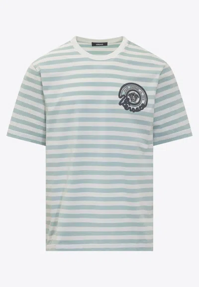 Versace Multicolored Nautical Stripe T-shirt In Blue