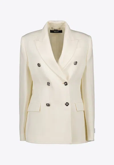Versace Double-breasted Blazer In Virgin Wool In White