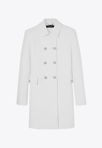 Versace Double-breasted Crepe Blazer Jacket In White