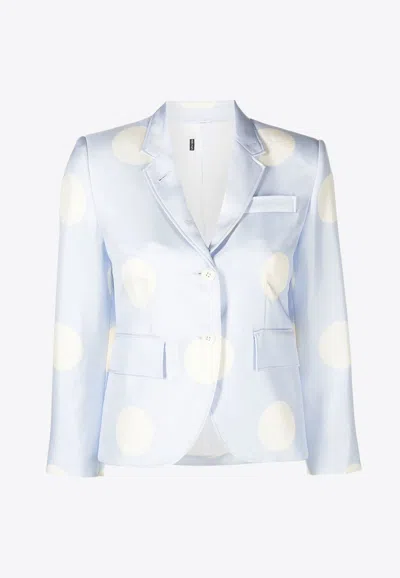 Thom Browne Light Blue Polka-dot Print Silk Blazer In Blue