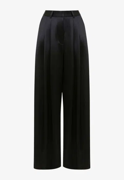 Jw Anderson Wide-leg Pleated Pants In Black