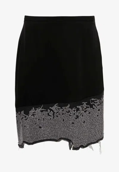 Jw Anderson Distressed Crystal-embellished Skirt In Black