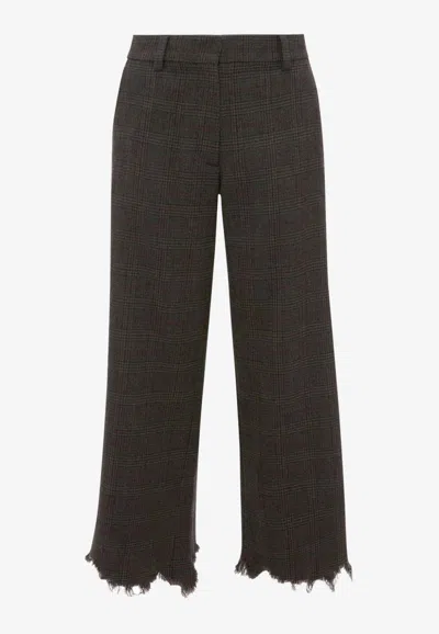 Jw Anderson Straight-leg Trousers With Distressed Effect And Check Print In Gray