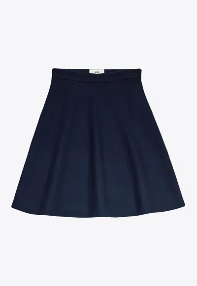 Ami Alexandre Mattiussi Ami Paris Viring-wool Blend A-line Skirt In Navy
