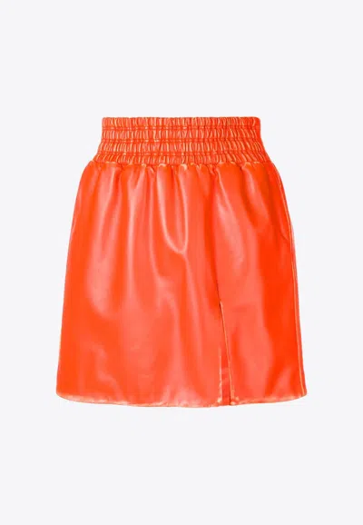 Shop Miu Miu Leather Mini Skirt In Orange