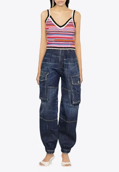 Dsquared2 Cropped Sleeveless Knit Vest With Stripes In Multicolor
