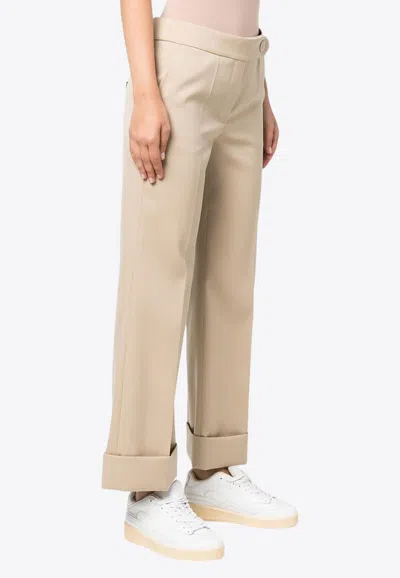 Lanvin Wool Trousers With Cropped Wide Leg In Beige