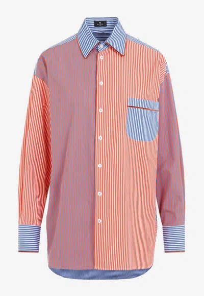 Etro Oversized Striped Cotton Poplin Patchwork-style Shirt In Multicolor