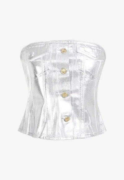 Ganni Women Organic Cotton Denim Corset In Metallic