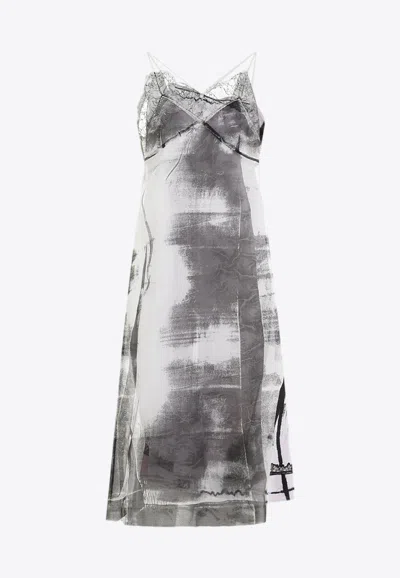 Maison Margiela Lace Trim Abstract-print Midi Slip Dress In Monochrome