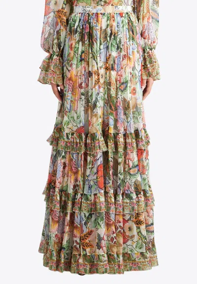 Etro Floral-print Tiered Silk Skirt In Multicolor
