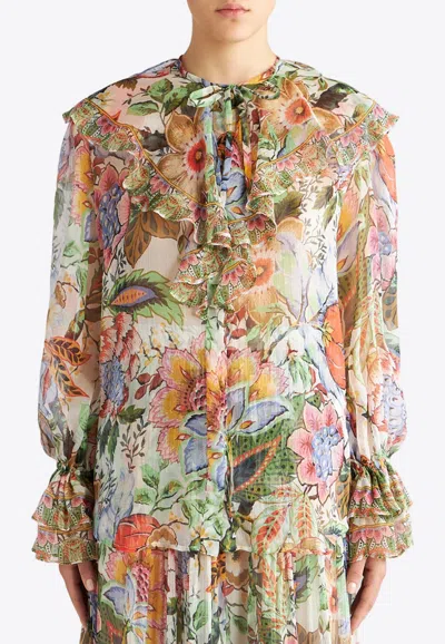 Etro Ruffled Floral-print Silk-crepon Blouse In Multicolor