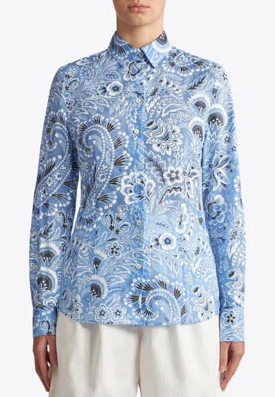 Etro Paisley-print Cotton Blend Shirt In Blue