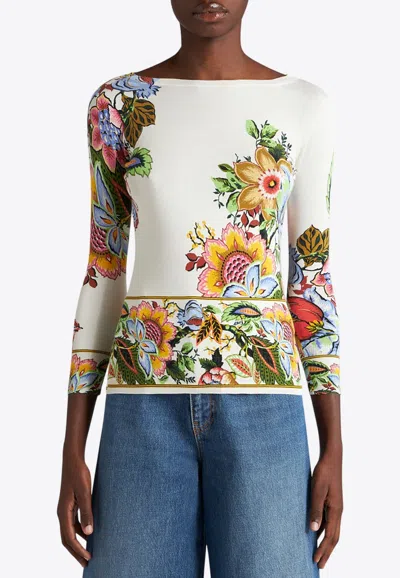Etro Multicolored Floral Print Silk Blend Sweater In Multicolor